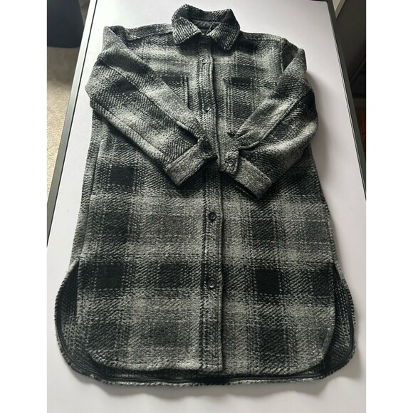 Gap Grey Black Plaid Womens Shacket Wool Blend Long Shirt Jacket Size Medium NEW - Picture 6 of 6